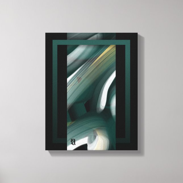 11x14" Trend Abstract Art Canvas Black White Green (Framsida)