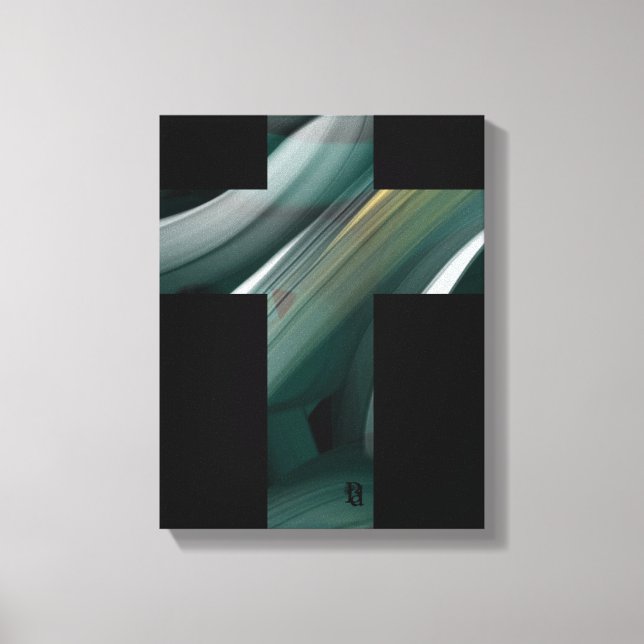11x14" Trend Abstrakt Konst Canvas Svart Vitt Grön (Framsida)