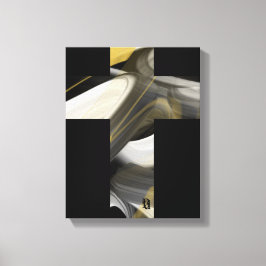 11x14" Trendig Abstrakt Konstduk Svart Vitt Guld Canvastryck