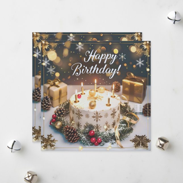 12月の煌めくバースデーカード／Sparkling December Birthday Card Julkort (Fram/Back In Situ)