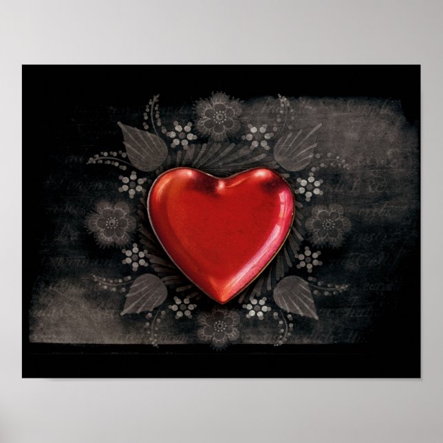 1209 MÖRK RED BLACK HEART EMO KÄRLEK TUFF MÖRK SYM POSTER (Framsidan)