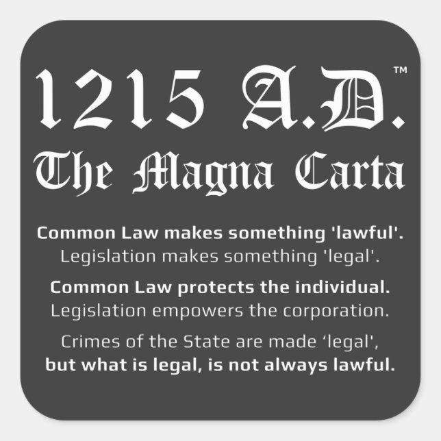 1215 A.D.™ Magna Carta Common Law Stickers Fyrkantigt Klistermärke (Framsida)