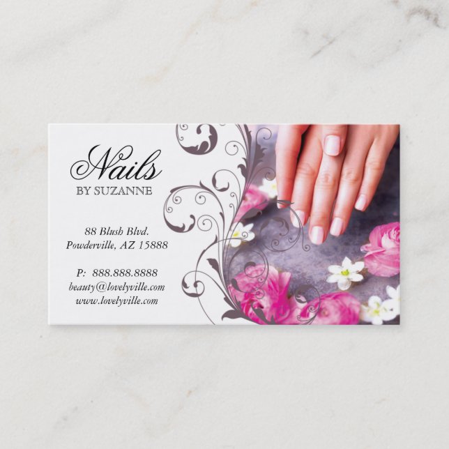 122 Nail Salon Affärskort Rosa Taupe Tidsbeställning Kort (Framsida)