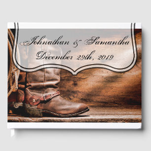 122 Page Bröllop Guestbook CowboyBoots Barn Wood Gästböcker