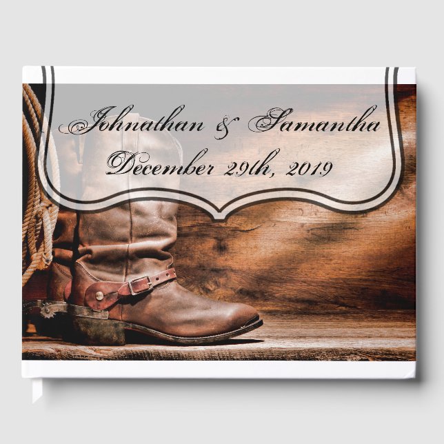 122 Page Bröllop Guestbook CowboyBoots Barn Wood Gästböcker (Framsida)