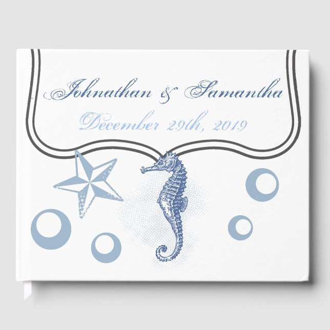 122 Page Bröllop Guestbook Seahorse Ocean Beach Gästböcker (Framsida)
