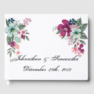 122 Page Bröllop Guestbook Tropical Flowers on Whi Gästböcker