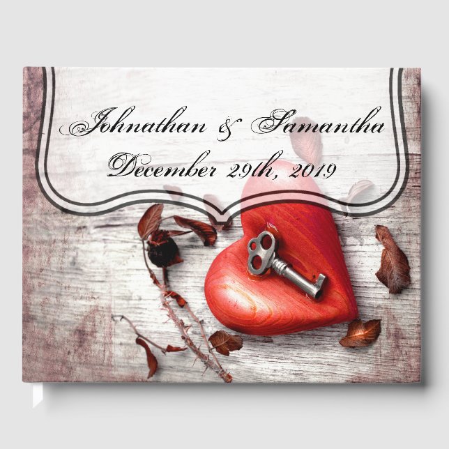 122 sidor Bröllop Guestbook Land Wood Nyckel till  Gästböcker (Framsida)