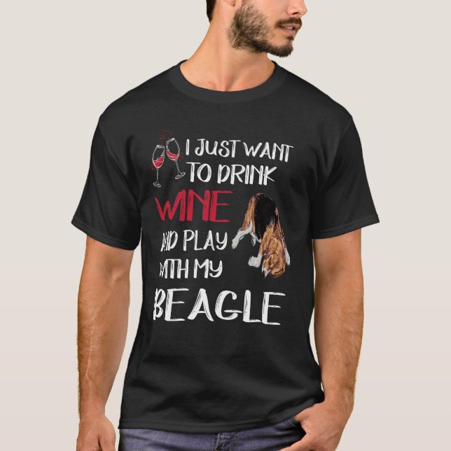 123 Drick Vin och spela med min beagel T Shirt (Framsida)