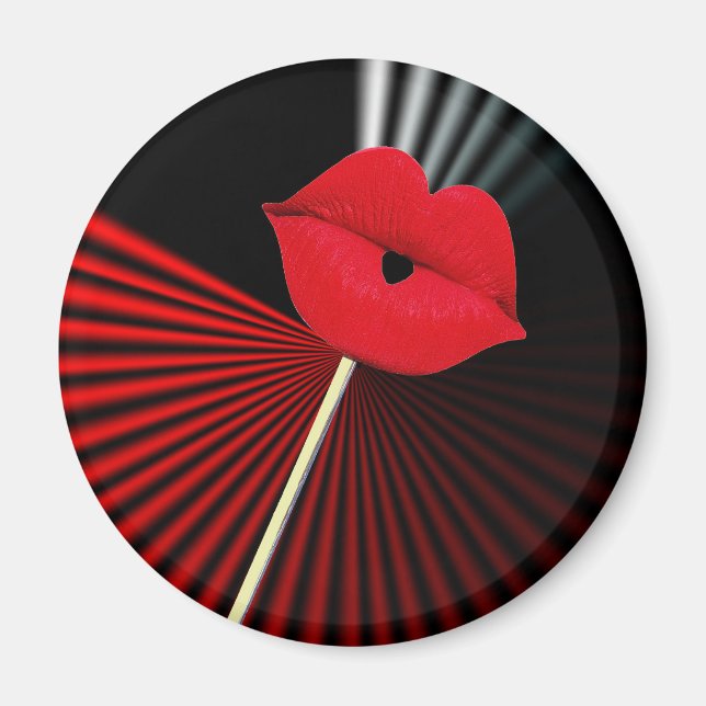1253 BLACK RED WHITE MOUTH KISS LÄPPAR GRAPHIC BAC MAGNET (Framsidan)