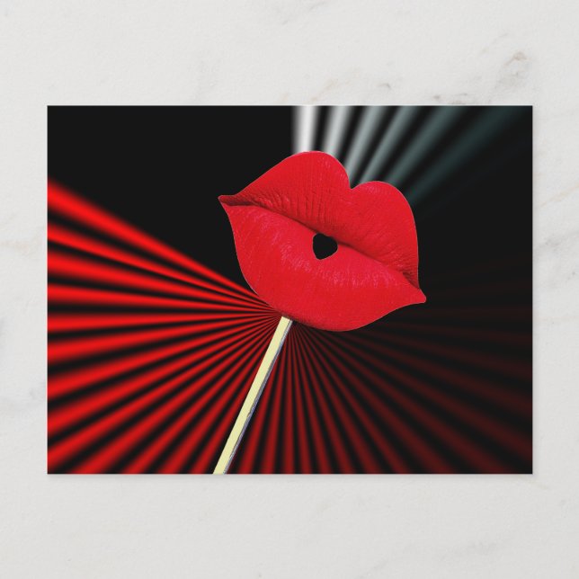 1253 BLACK RED WHITE MOUTH KISS LÄPPAR GRAPHIC BAC VYKORT (Framsida)