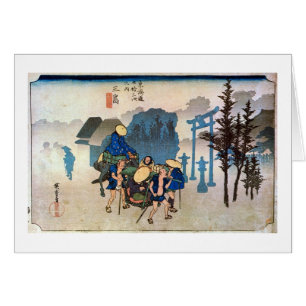12. 三 宿, 広 重 Mishima-juku, Hiroshige, Ukiyo-e Hälsningskort