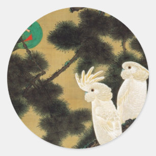 12. 老 松 鸚 鵡 図, 若 Gräs-träd & Parrot, Jakuchū Runt Klistermärke