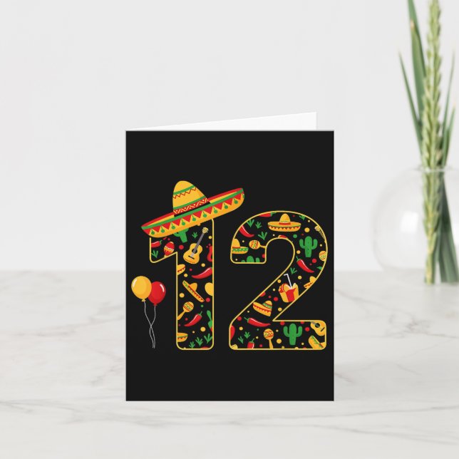 12 12:e födelsedag Mexikanska Sombrero Maracas Cin Kort (Framsida)