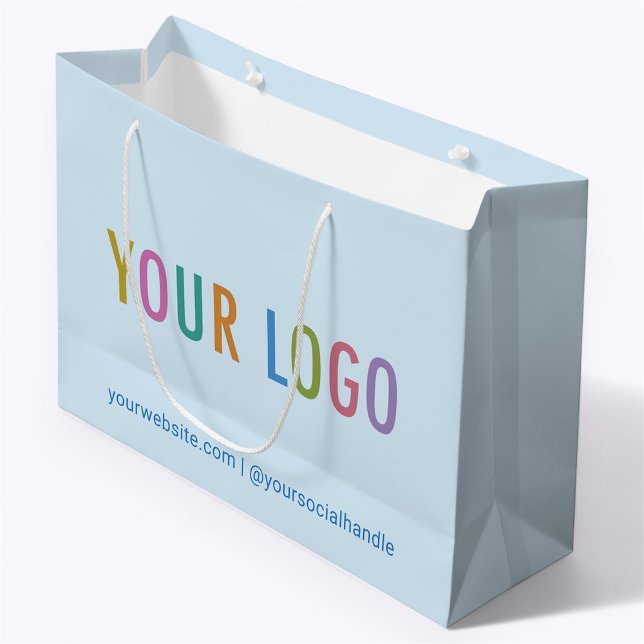 12,5 tum Businesspresentpåse med logotyp Ljusblå (MISOOK 12.5 x 4 x 9 inch Light Blue Gift Bag with Logo)