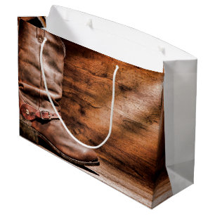 12,5lx4wx9h Large Gift Bag Cowboy Boots Barn Wood
