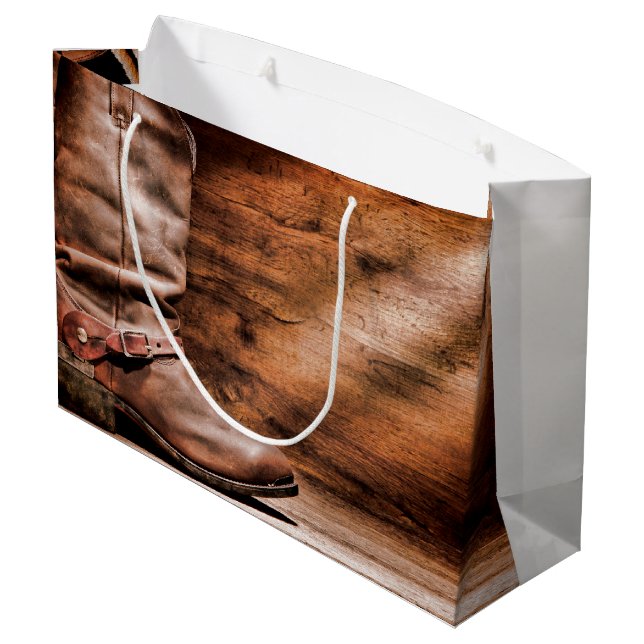 12,5lx4wx9h Large Gift Bag Cowboy Boots Barn Wood (Baksidan Vinklad)