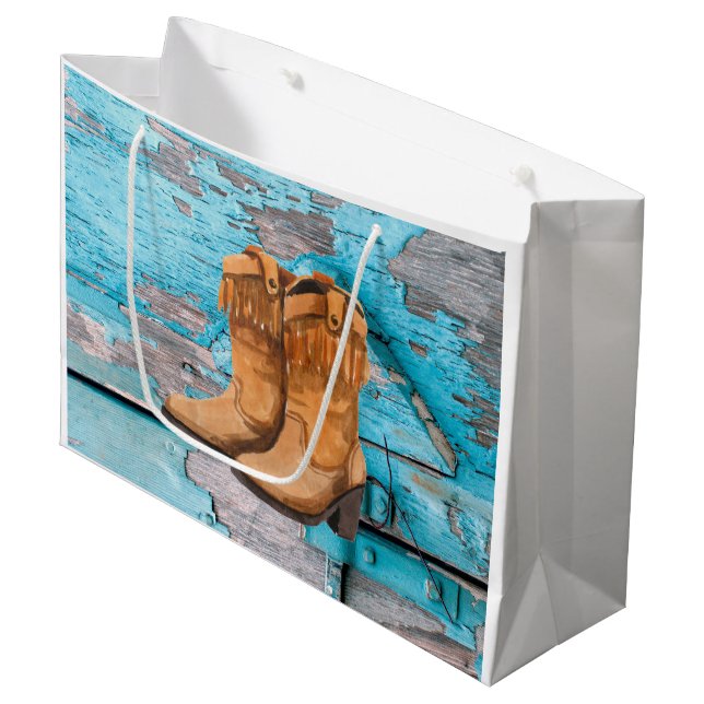 12,5lx4wx9h Stor Gift Bag Blue Wood Barn Door Boo (Framsidan Vinklad)