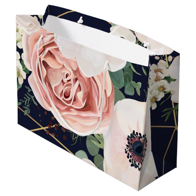 12,5lx4wx9h Stor Gift Bag Geometric Garden Navy (Baksidan Vinklad)