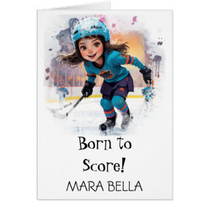 *~* 12 AP94 Cute Hockey Girl Personalize Birthday Hälsningskort