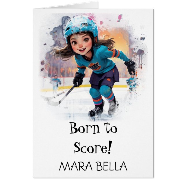 *~* 12 AP94 Cute Hockey Girl Personalize Birthday Hälsningskort (Framsidan)
