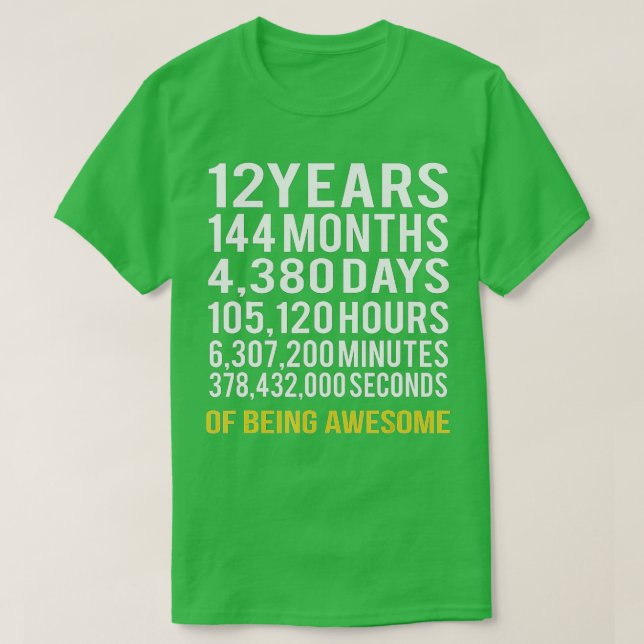 12 år 144 månader av födelsedagen Fantastisk 12:e T Shirt (Design framsida)