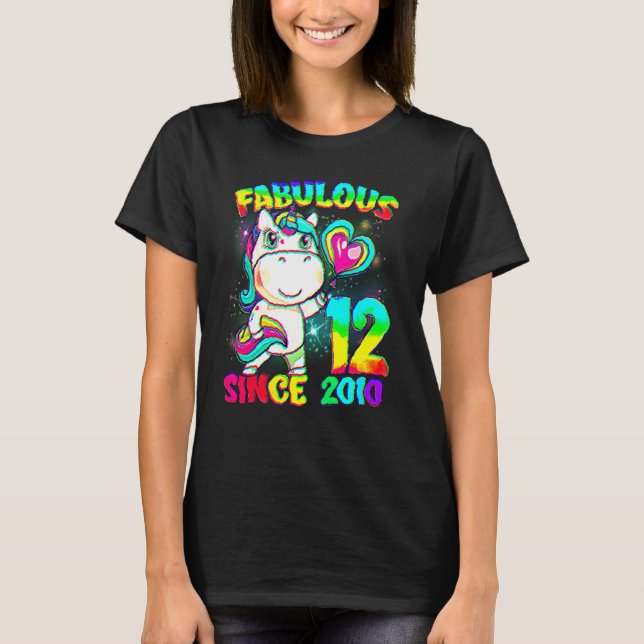 12 år gammal 12:e-födelsedag Unicorn Girl Fabulous T Shirt (Framsida)