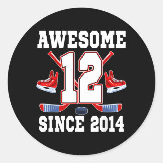 12 År Super Sedan 2014 Hockey Tema Födelsedag Runt Klistermärke
