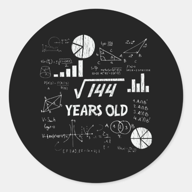 12-åriga Bday Geeky Math 12:e-födelsedagspresent Runt Klistermärke (Framsida)