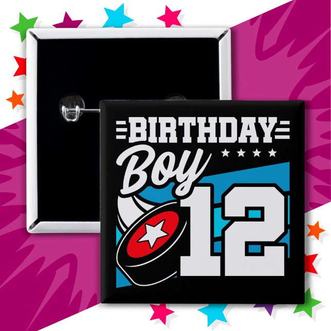 12-åriga Hockey Party Theme 12:e Birthday Boy Knapp (Skapare uppladdad)