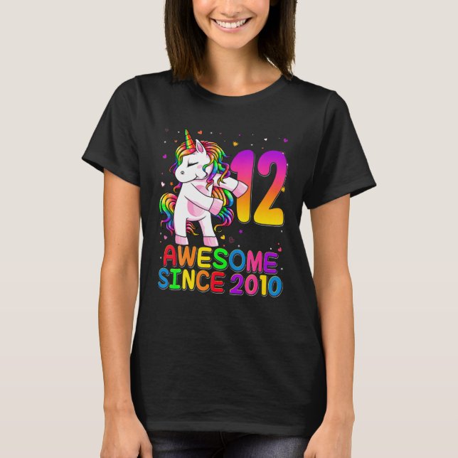 12-åriga Unicorn-blommande 12:e-födelsedagsflicka  T Shirt (Framsida)