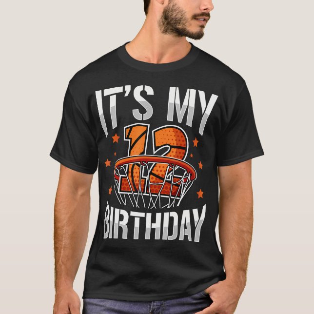 12 års ålder 12:e Birthday Basketball Party Boys K T Shirt (Framsida)