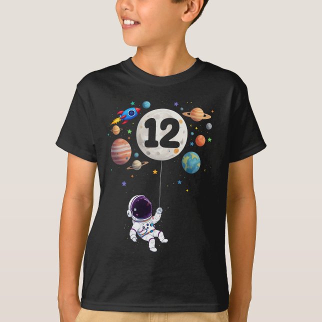 12 ÅRS Åldersdag Astronaut 12:e födelsedag T Shirt (Framsida)