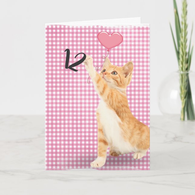 12-års födelsedag tabby katt kort (Framsida)