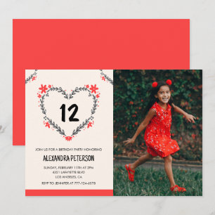 12-års födelsedagsinbjudningar till henne Blommig Inbjudningar