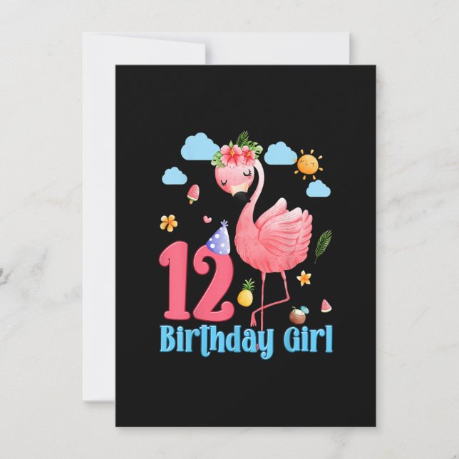 12-årsdag Flickor Flamingo 12 år gammal Tropisk Inbjudningar (Framsida)