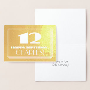 12-årsdag: Namn + Art Deco Inspirerad Utseende "12 Folierat Kort
