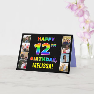 12-årsdag: Regnbågstext, anpassade foton och namn Kort