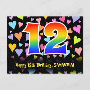 12-årsdag: Roligt hjärtmönster, regnbåge 12 Vykort