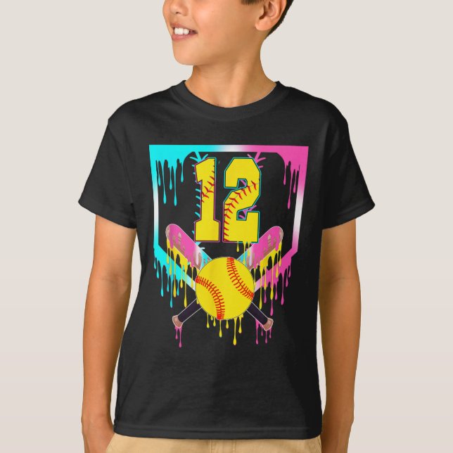 12-årsdag Softll Hemmaplatå Drip Glass 12 År T Shirt (Framsida)