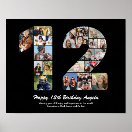 12-årspresent Nummer 12 Fotokollagegåva Poster