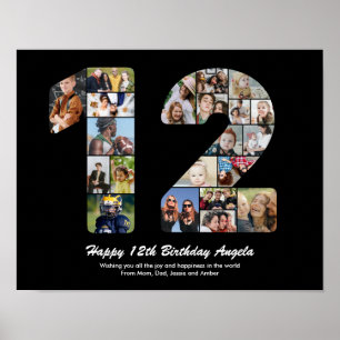 12-årspresent Nummer 12 Fotokollagegåva Poster