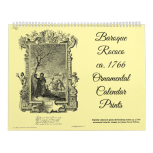 12 Barock Rokoko ca 1766 Kalendertryck Kalender