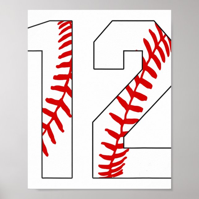 #12 Baseball Snöre Baseball Jersey Number 12 12:e Poster (Framsidan)