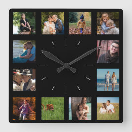 12 Bild Family Photo ✨ Collage Anpassningsbar Fyrkantig Klocka