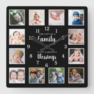 12 Blesings-offerten för Photo Collage Family Kärl Fyrkantig Klocka