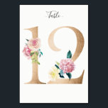 12-Blommigtars Bordsnummer med gyllene kort<br><div class="desc">Glytt nummer med bordsnummer för mjuk pastellproduktion av blommigt. Anpassa teckensnittet stil,  storlek och färg.</div>