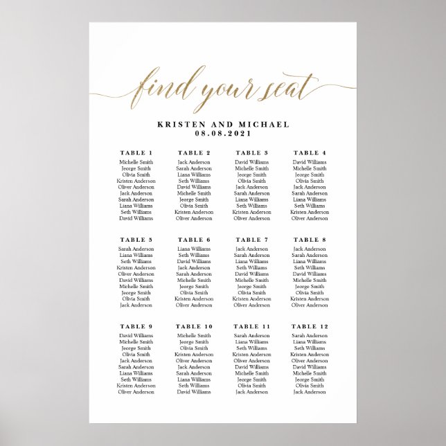 12 Bord 120 gäster hittar ditt platsschema Poster (Framsidan)