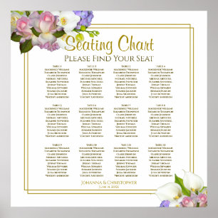 12 Bord Bröllop-Blommigt för sätesdiagram Pastel Poster