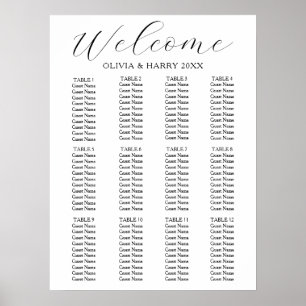 12 Bord Elegant enkelt sittdiagram för Bröllop Poster